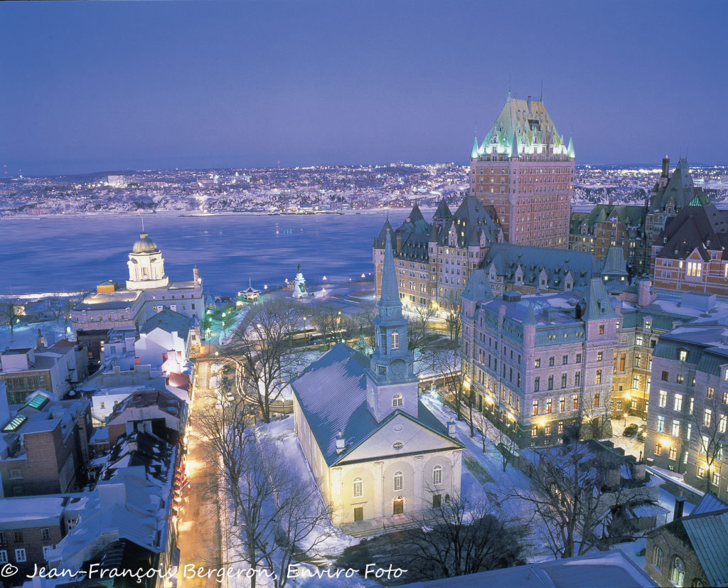 Aerial view of Old Québec in winter