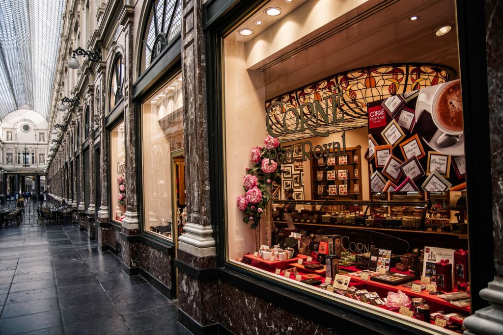 One of many chocolate shops in Belgium