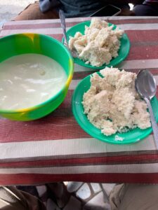 A bowl of Attiéké + sauce claire