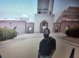 Young E3 in front of Sultan Qaboos Grand Mosque